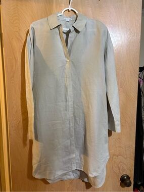 Light Beige James Perse 2 Longline Button-Up Linen Shirtdress